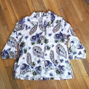 100% linen floral print button down‎ shirt size small